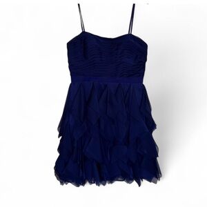 Womens 8 Adrianna Papell Royal Midnight Blue Layered Ruffle Dress